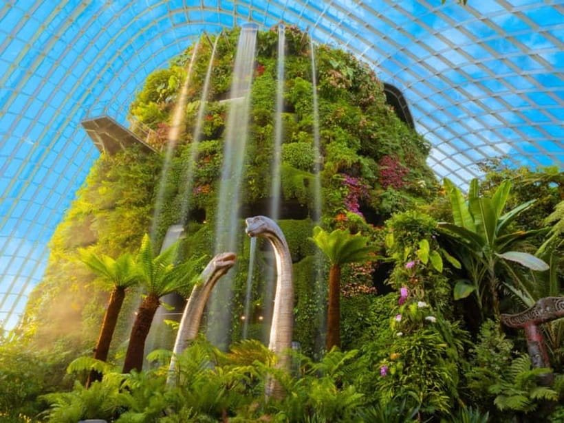 Singapore: Gardens by the Bay & Jurassic World with Pickup - Cloud Forest: Cool-Air Conservatory and a 35m Indoor Waterfall